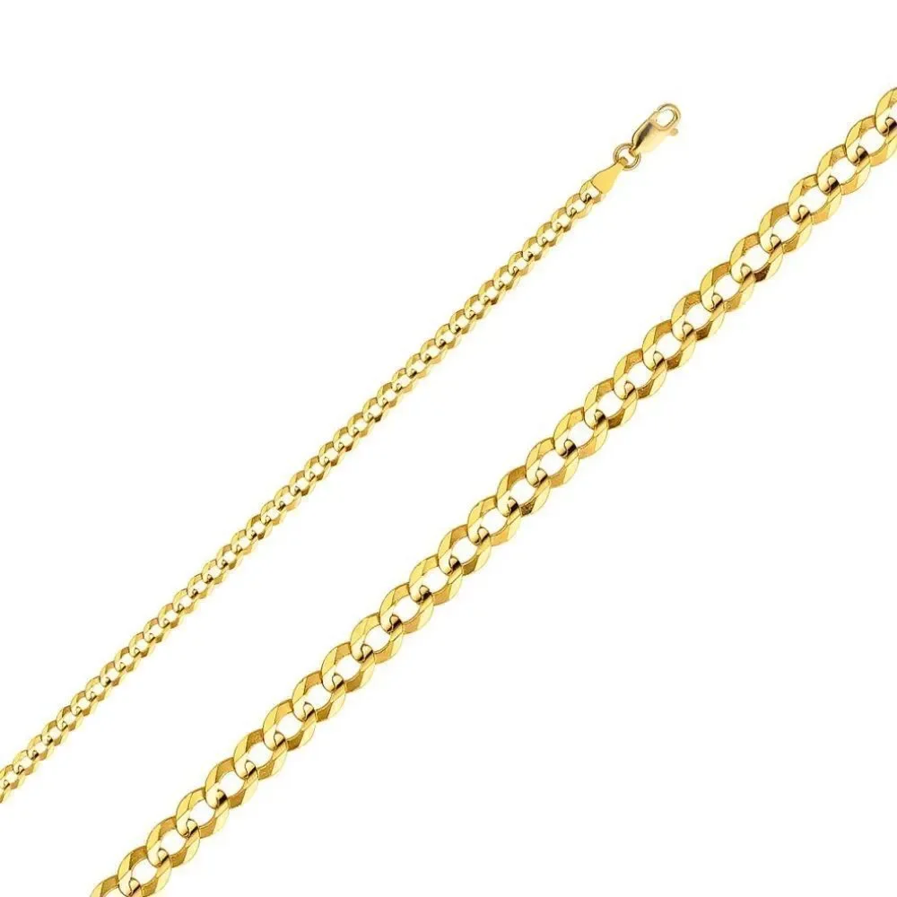 14k Solid Yellow Curb Concave cuban Chain Necklace | 3.5 mm | Real Gold Cuban |